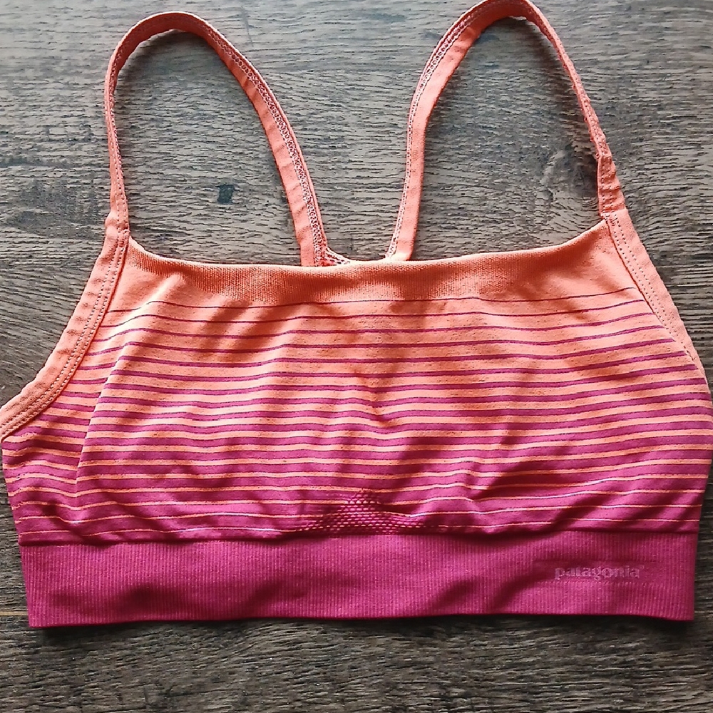 Patagonia Women's Striped Pink and Orange Sports Bra
